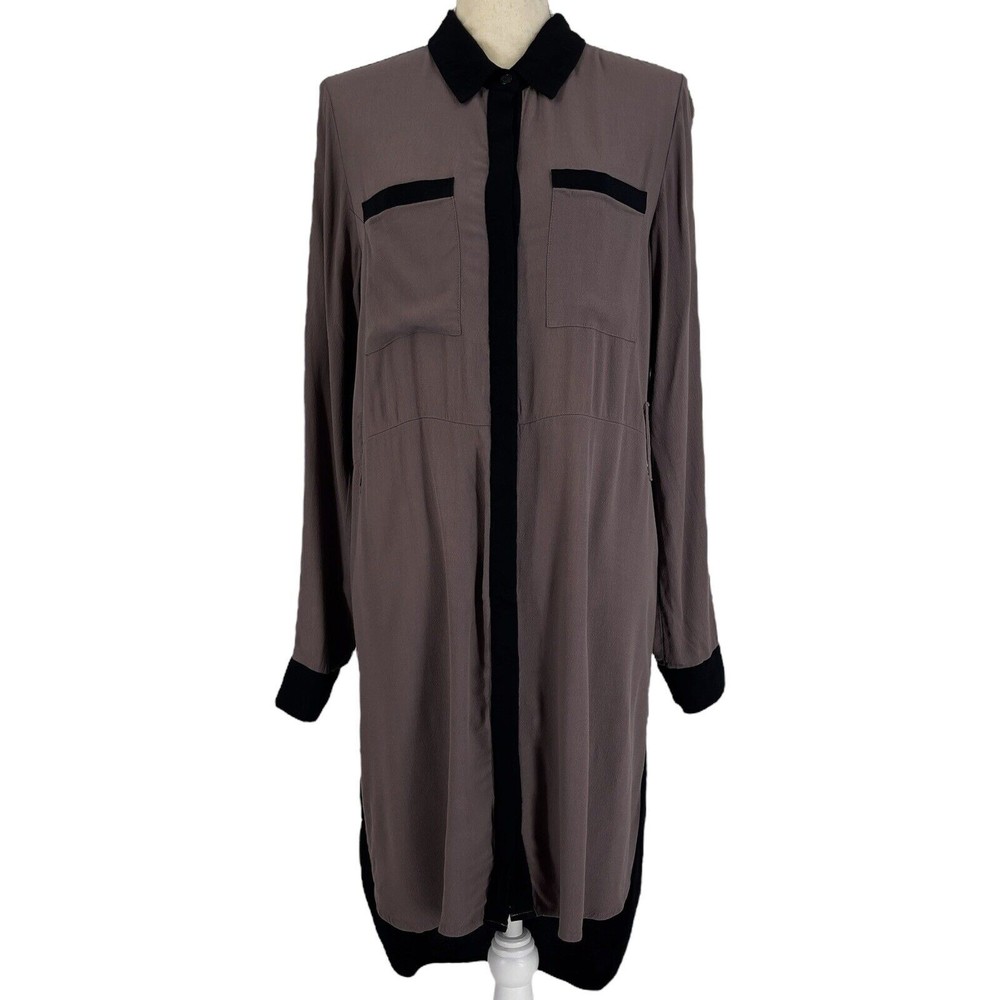 Matty M Womens Long Sleeve Shirt Dress Two Tone Hi Lo Button Front Collared Med